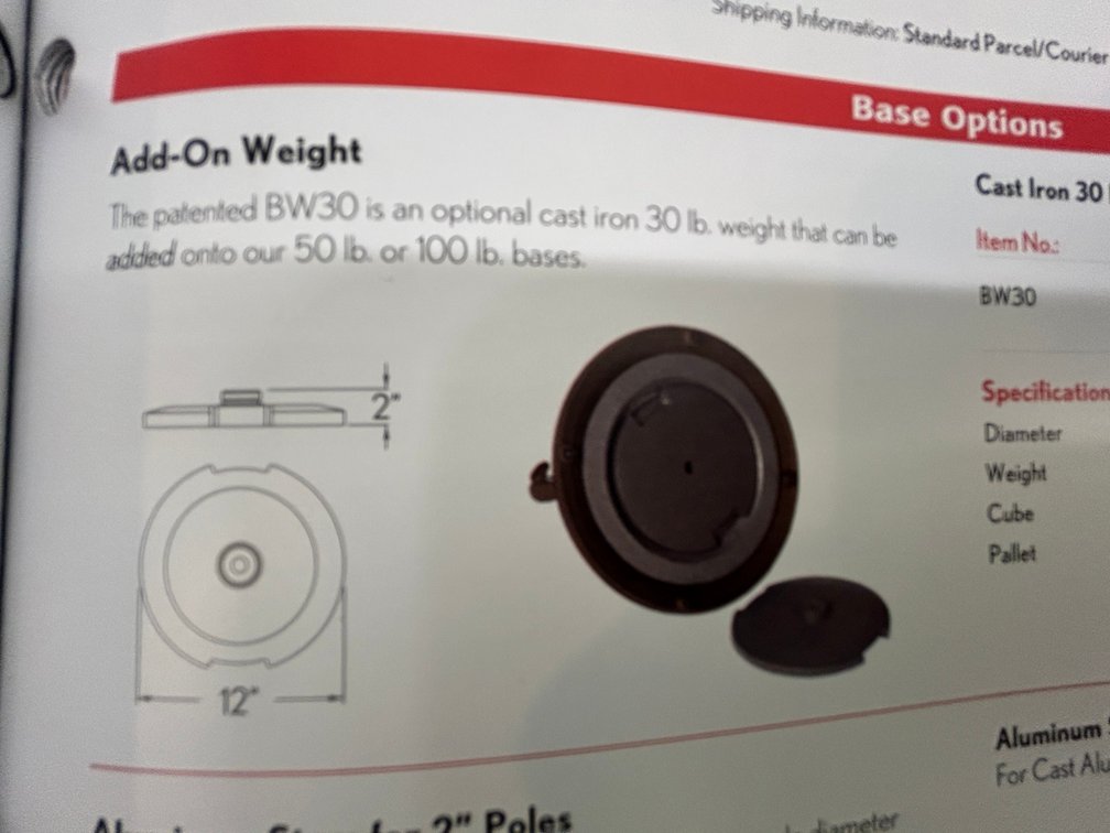 Treasure Garden add on weight for umbrella base, cast iron, 30 pounds, model #BW30