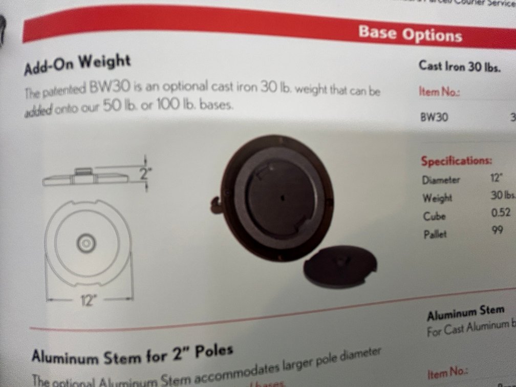 Treasure Garden add on weight for umbrella base, cast iron, 30 pounds, model #BW30