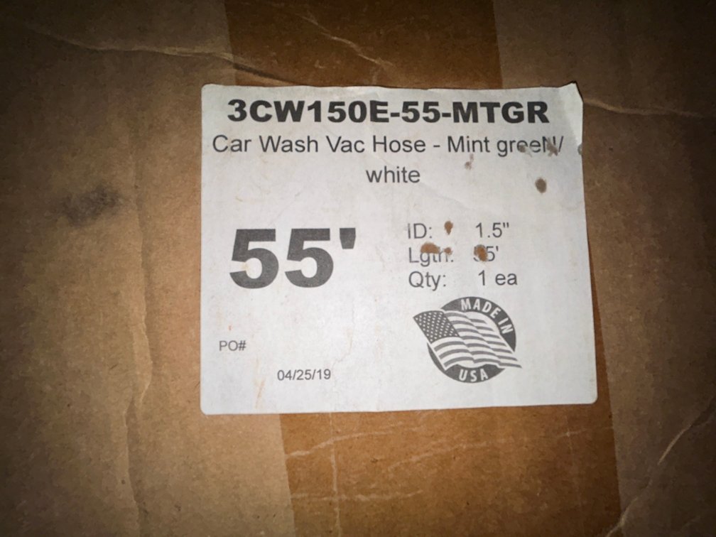 HCP 1 1/2" x 50' green and white vacuum hose-service quality, made in USA