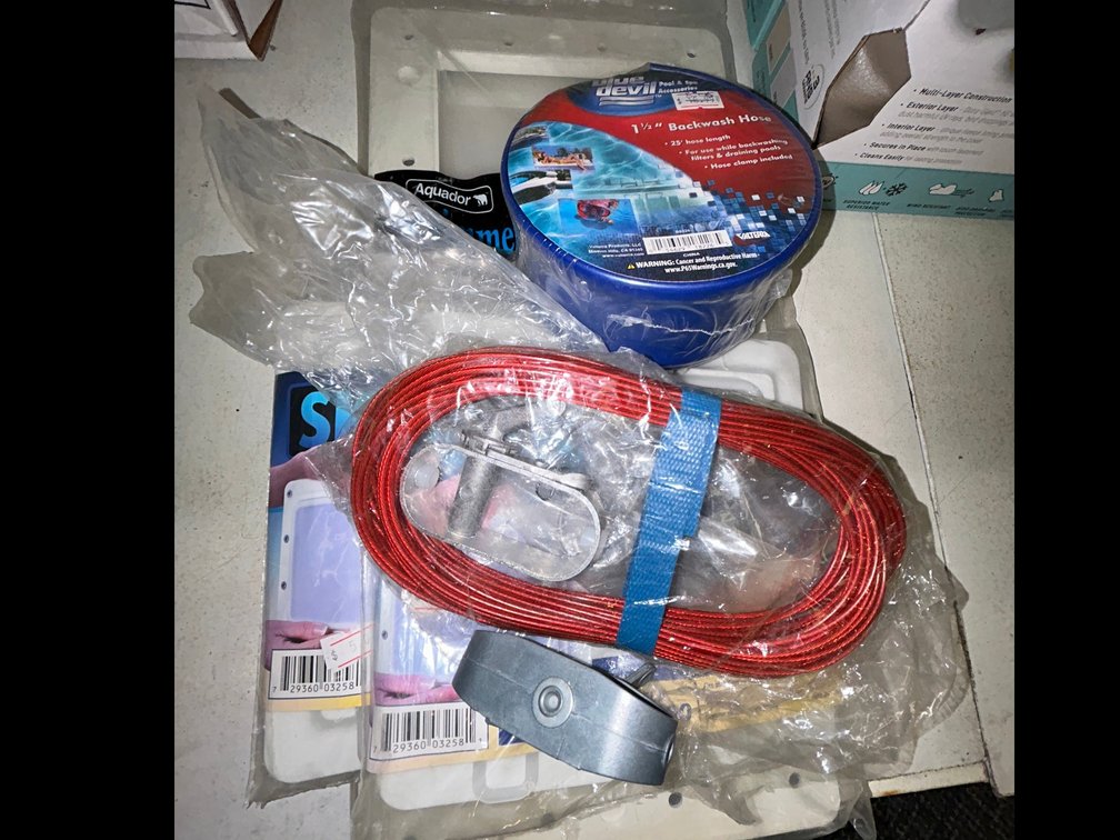 Assorted above ground winter cable and ratchets, AG skimmer door