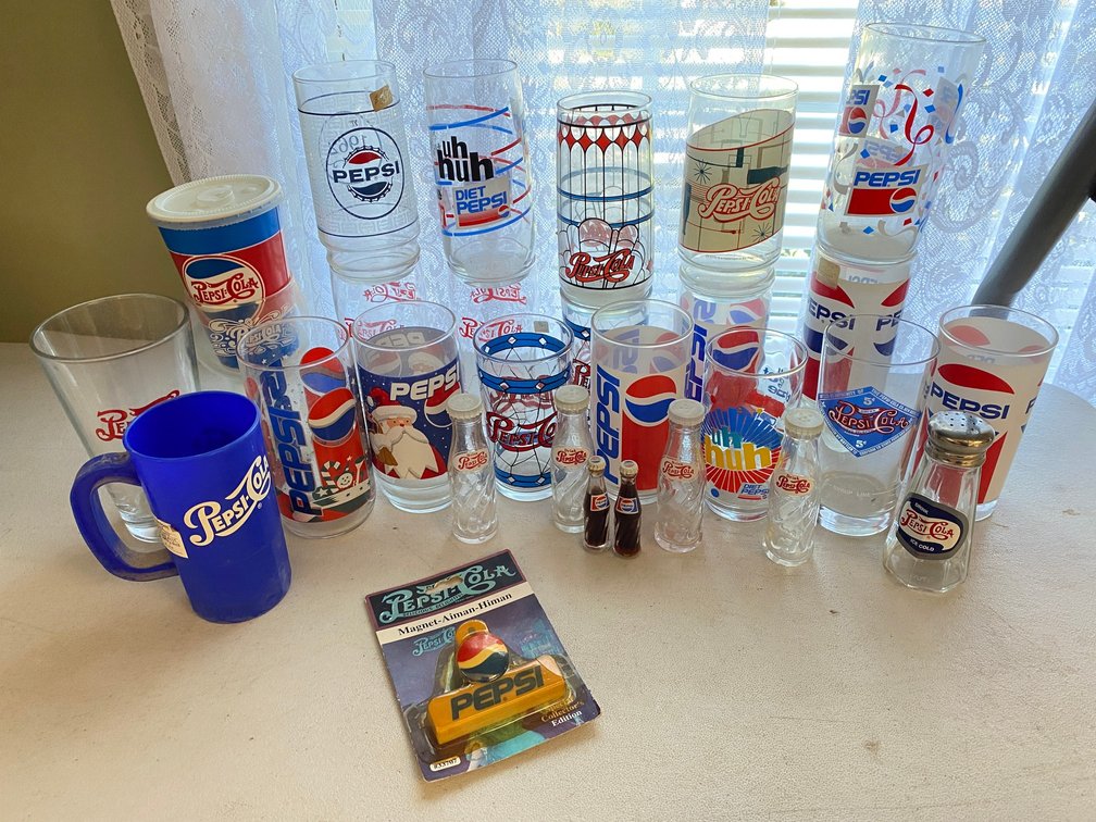 Pepsi-Cola collectible drinking glasses, salt & pepper shakers