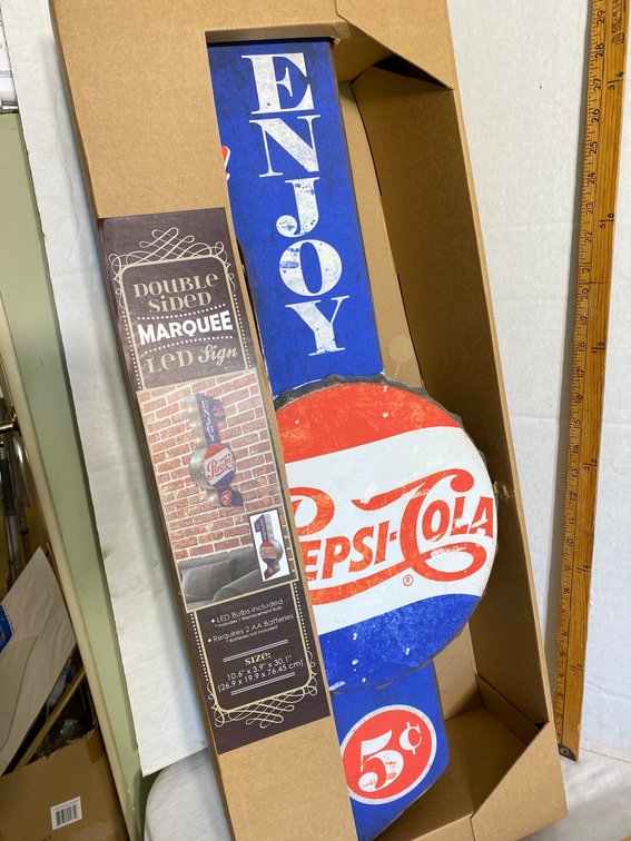 Pepsi-Cola double sided tin sign with LED bulbs-in original box-30" tall