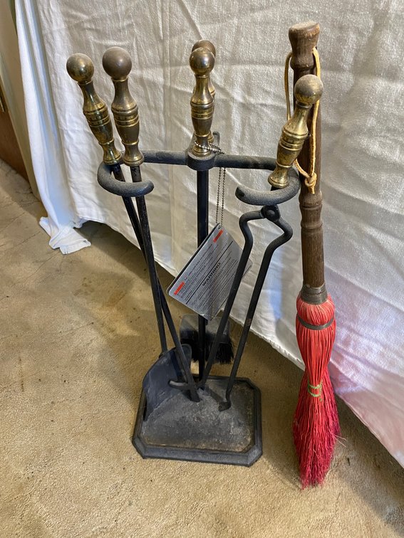 Fireplace tool set with shovel, poker, turners, brooms