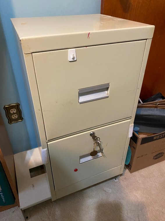 Metal 2 drawer file cabinet with key-15" x 14" x 28" tall