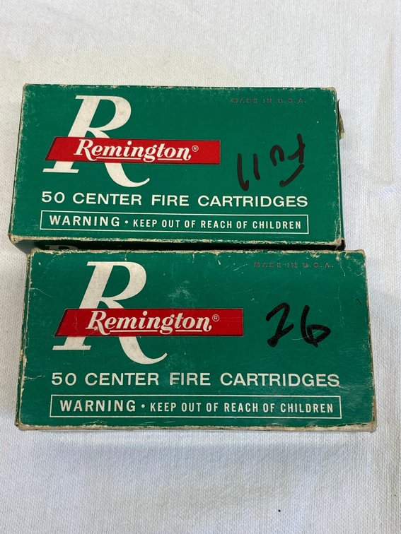 Remington 9mm Luger shells-1 box is full, other has 26 shells in it