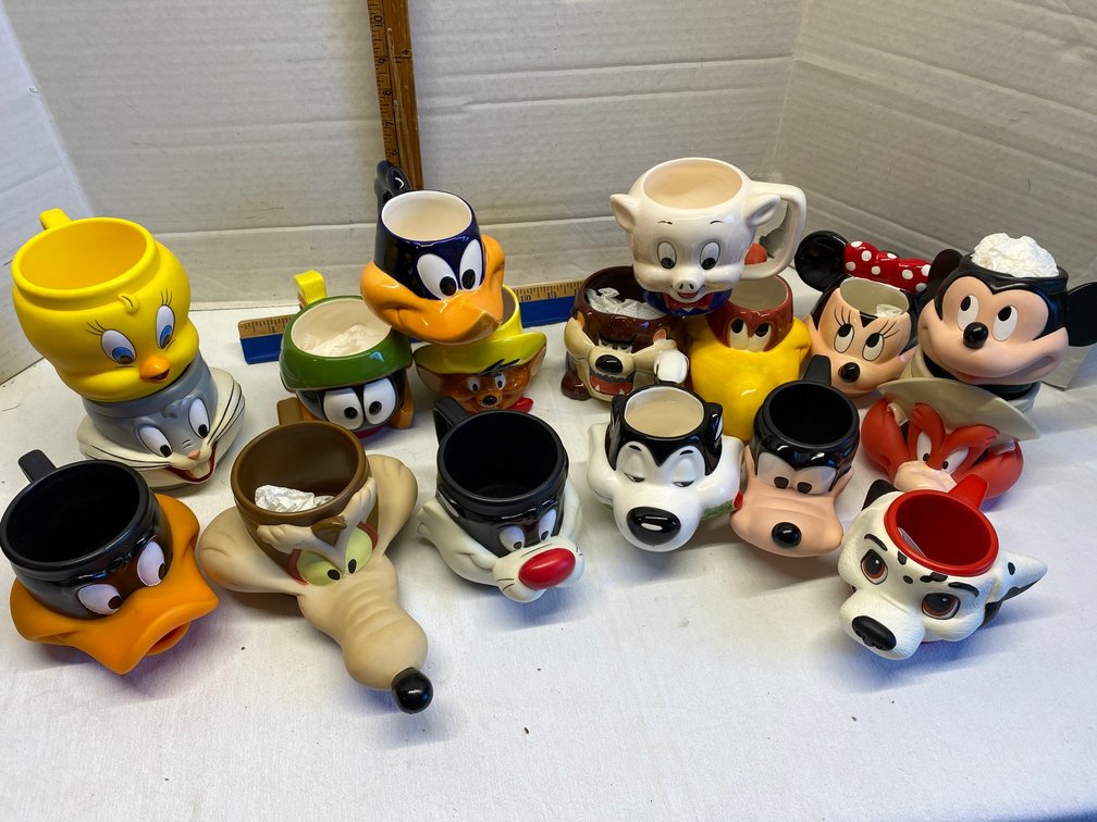 Looney Tunes and Walt Disney mugs-some ceramic and some plastic