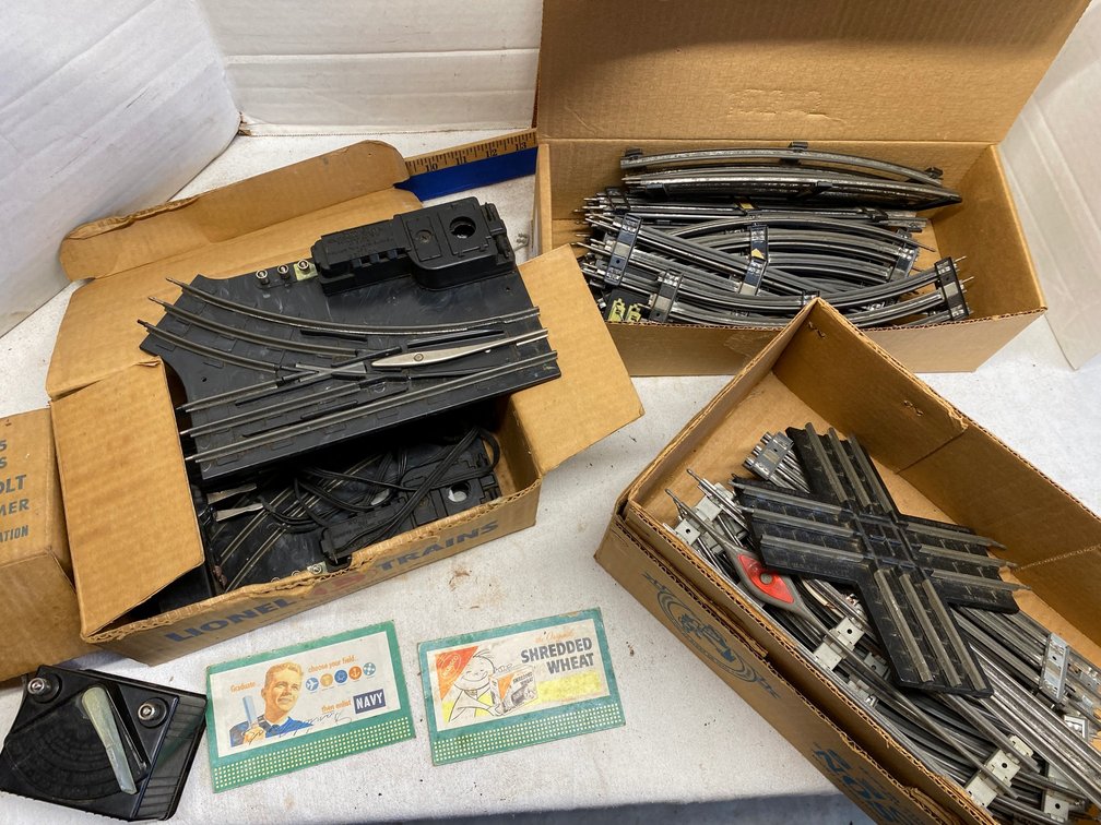 Lionel train tracks, switches, multi-volt type 1015 transformer