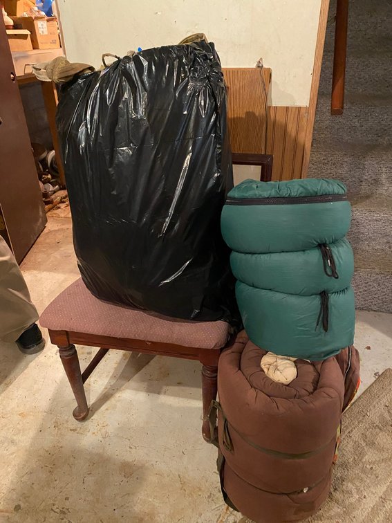 Sleeping bags, Everlast punching bag, possibly a tent