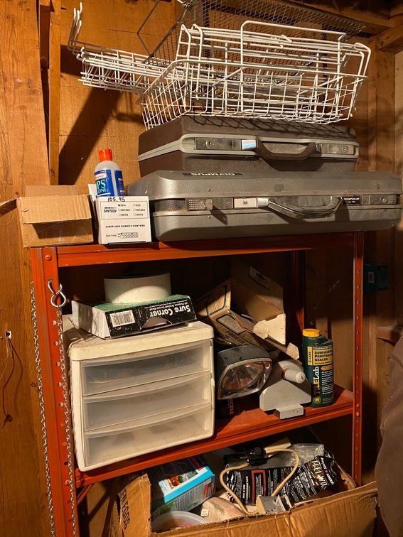 Metal shelf with contents