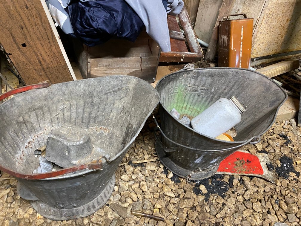 2 Metal coal buckets with lead inside