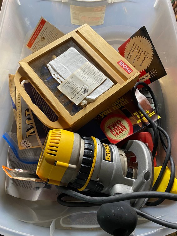DeWalt router model DW616, 1 3/4 HP, with assortment of router bits