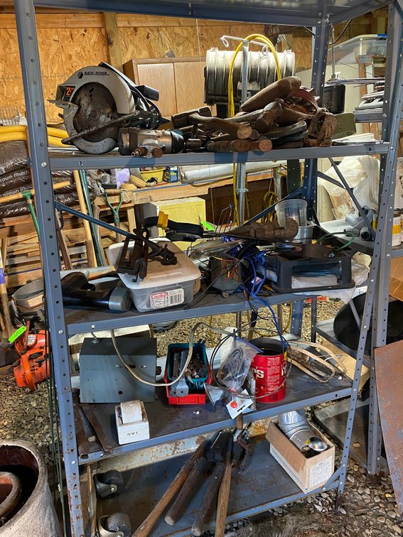 Metal shelf with contents