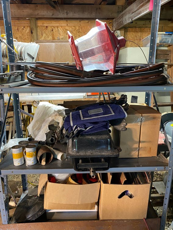 Metal shelf with contents
