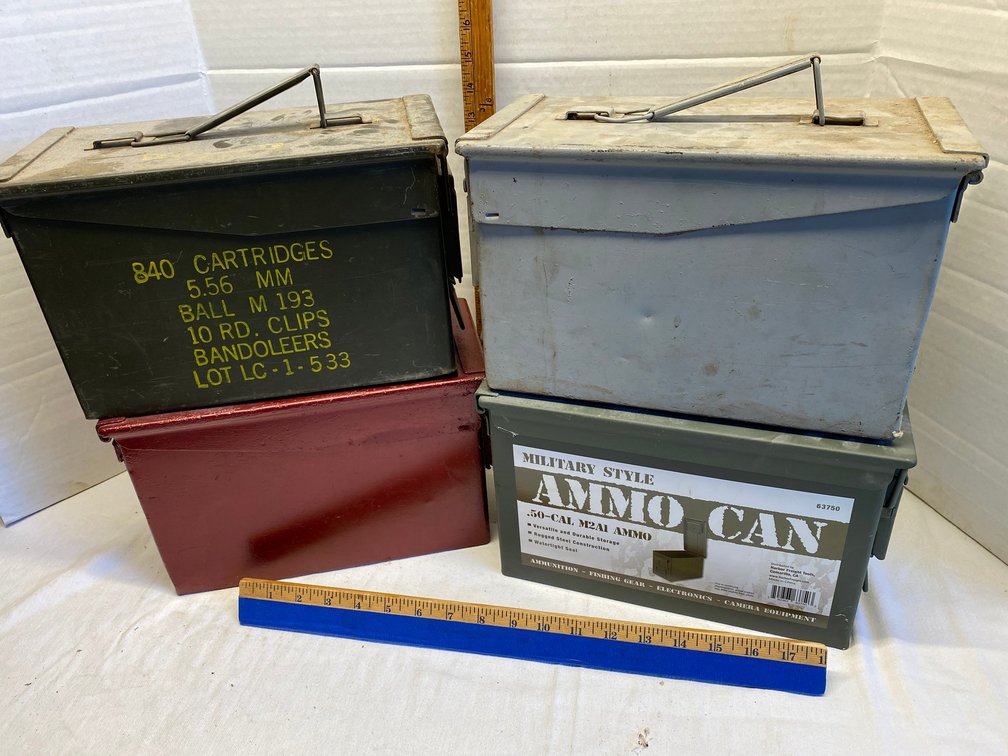 4 Metal empty ammo boxes