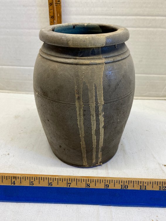 Stoneware crock-4 1/2" at top in diameter x 8" tall