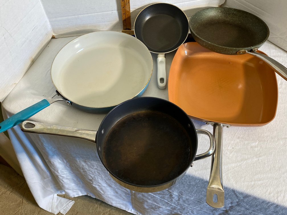 Pioneer Woman skillet, copper skillet, others