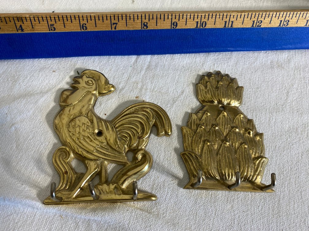 Brass chicken and pineapple key holders