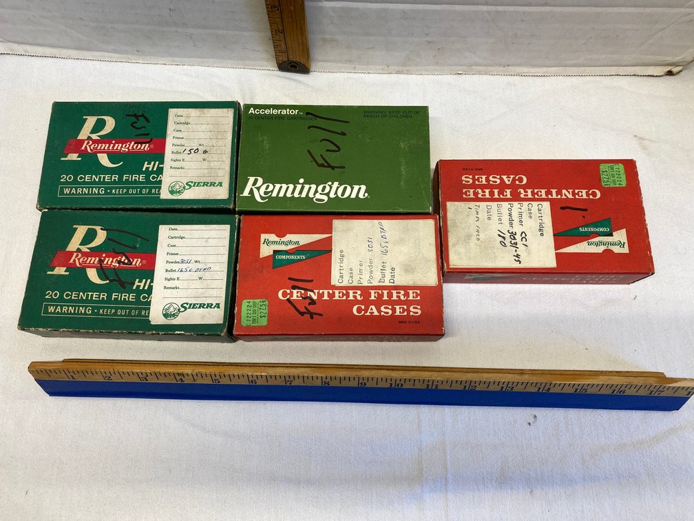4 Full boxes of 30-06 shells, 1 box with 1 shell and empties