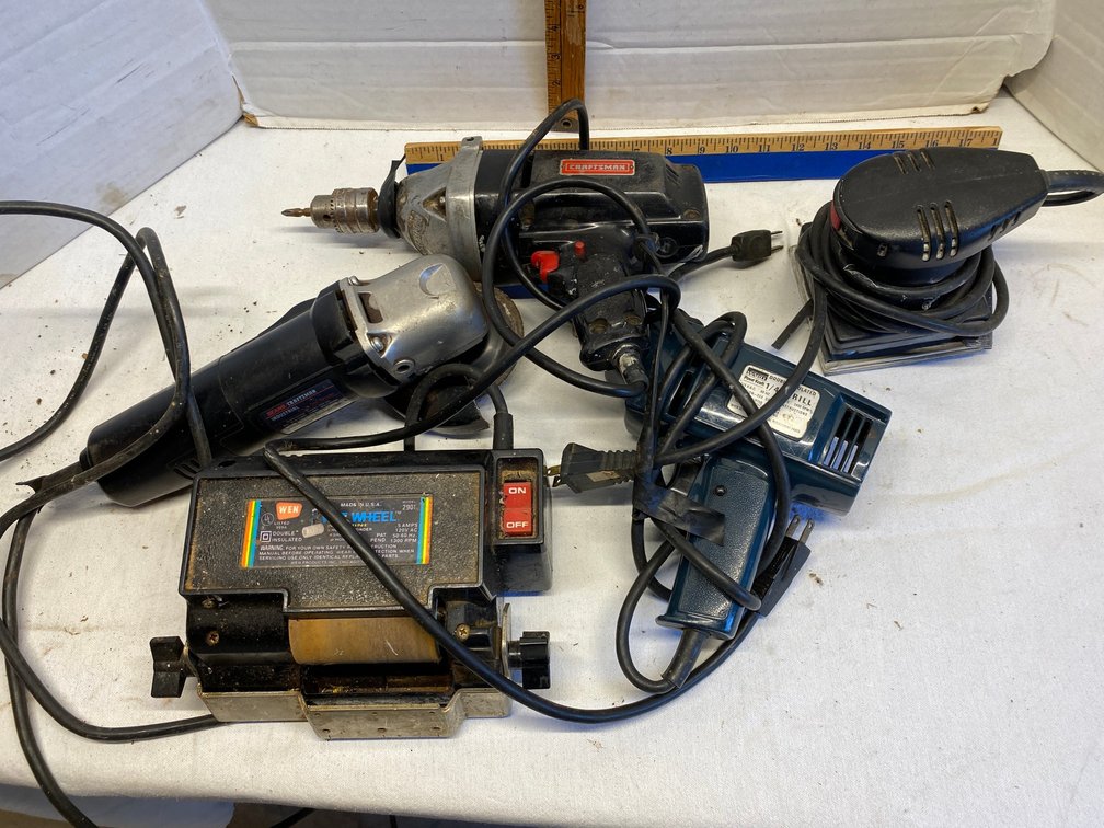 Craftsman angle grinder, Craftsman drill, palm sander, wet wheel sharpener/grinder