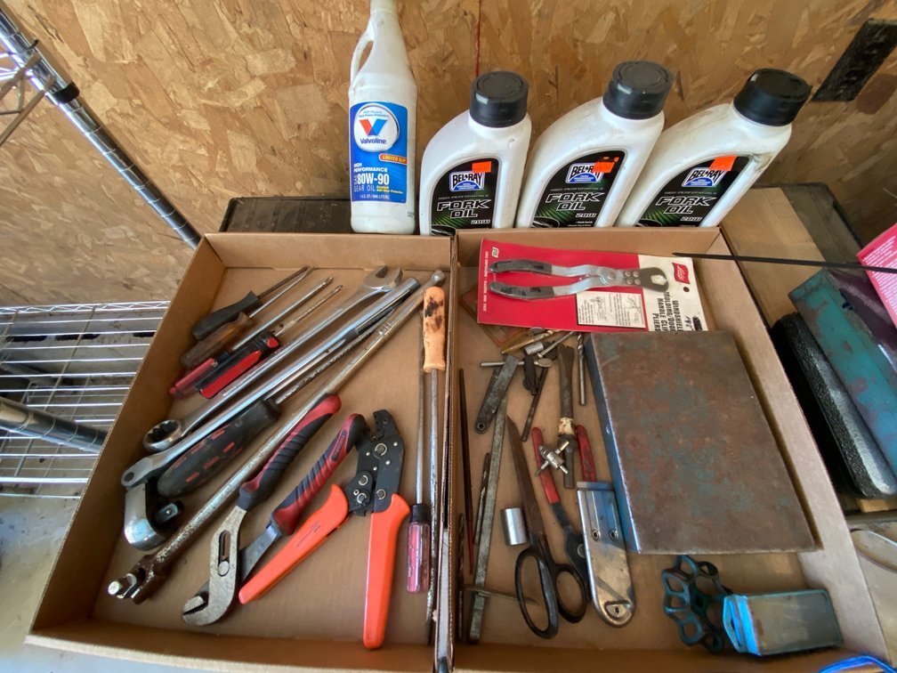 Two Flats of Tools & Oil