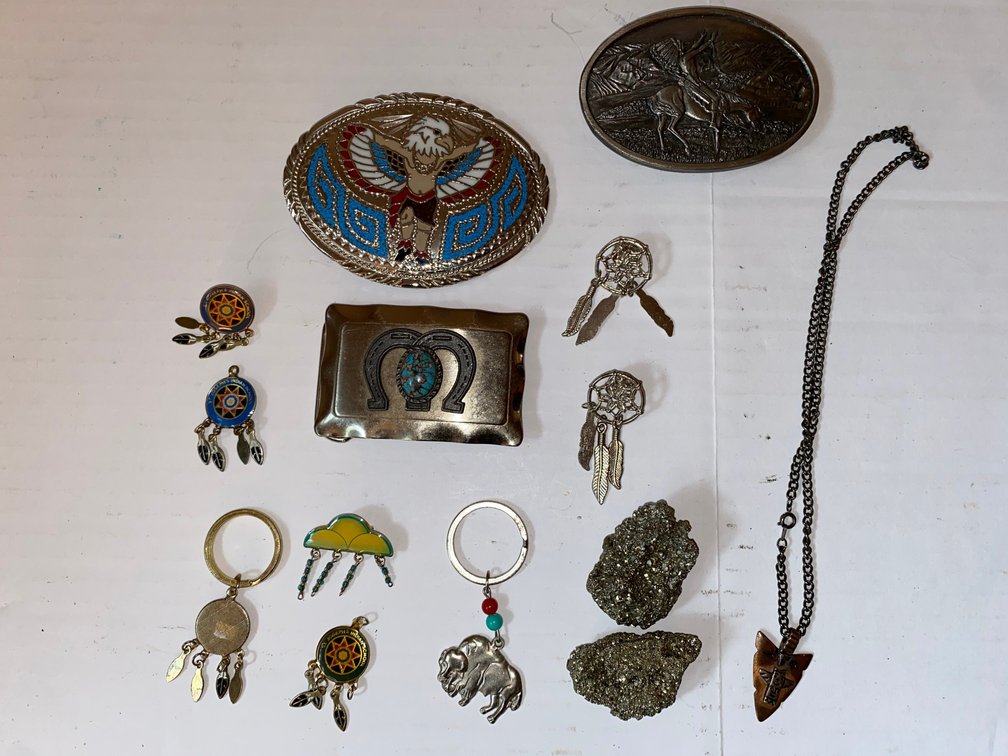 Turquoise Belt Buckle, Earrings & Pins