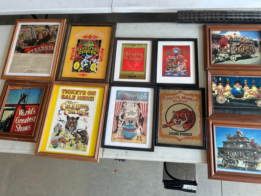 Selection of framed circus posters and prints
