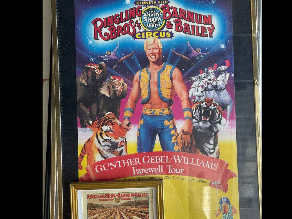 Framed circus posters and advertisements