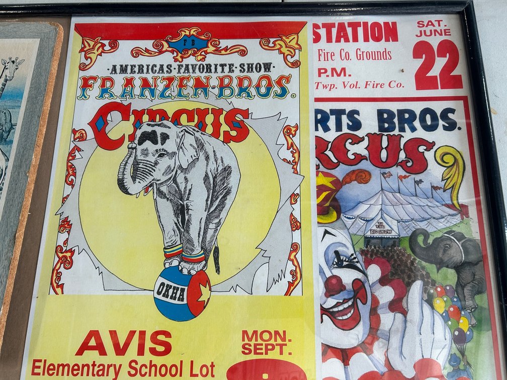 Selection of framed and unframed circus posters
