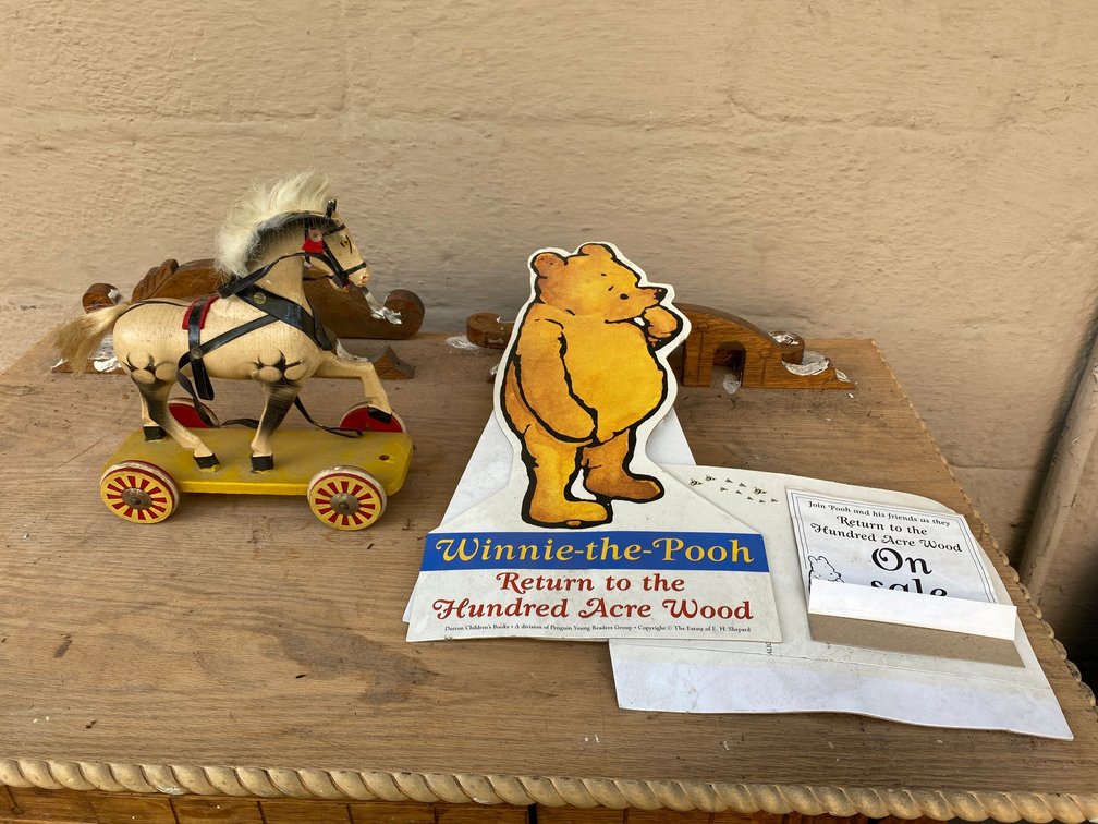 Toys, pull toy horse, Winnie The Pooh display