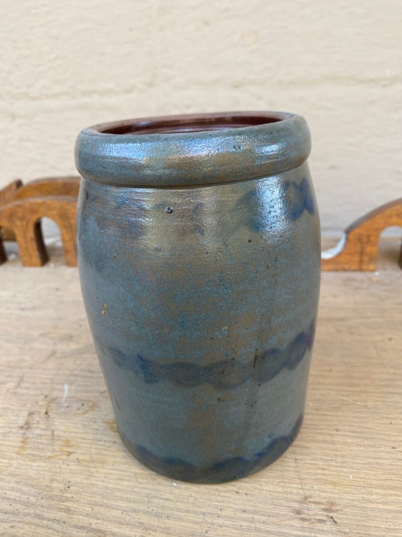 3 Stripe decorated stoneware crock