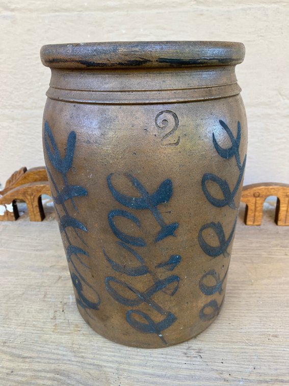 Decorated 2 gallon stoneware crock