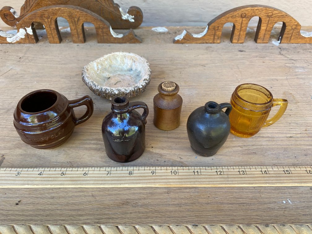 Miniature stoneware jugs, misc. items