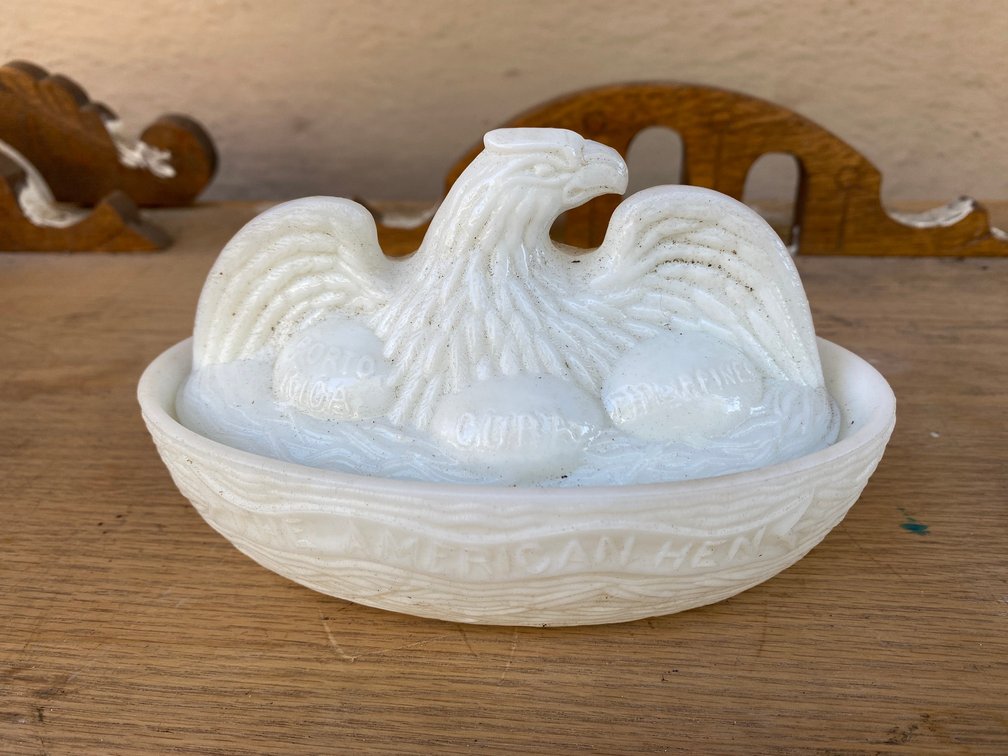 Eagle on nest white glass bowl