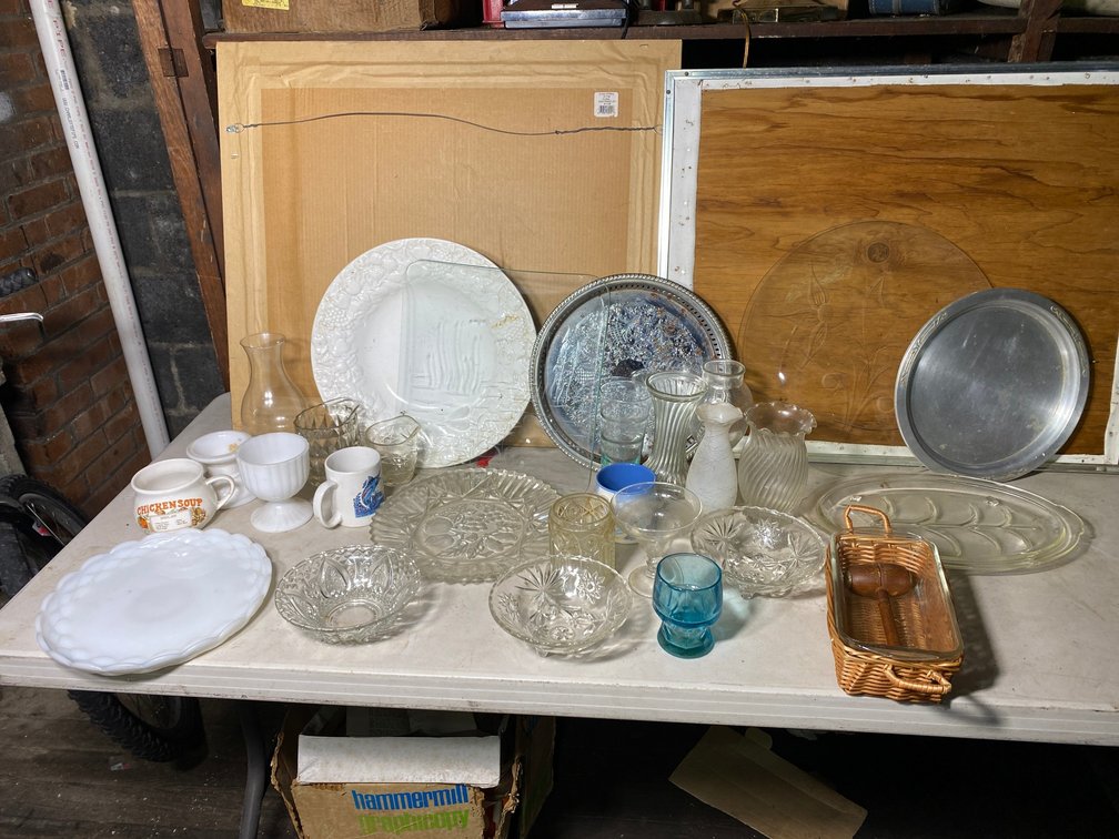 Glassware trays, cups, etc.