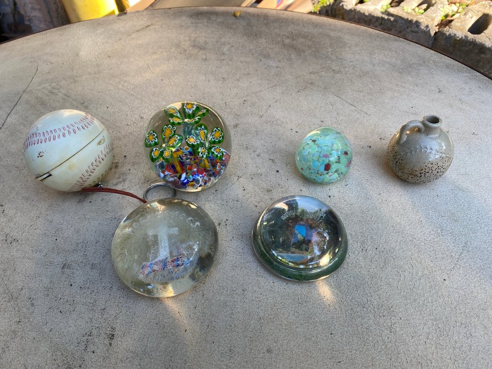 Paper weights, baseball radio, misc.