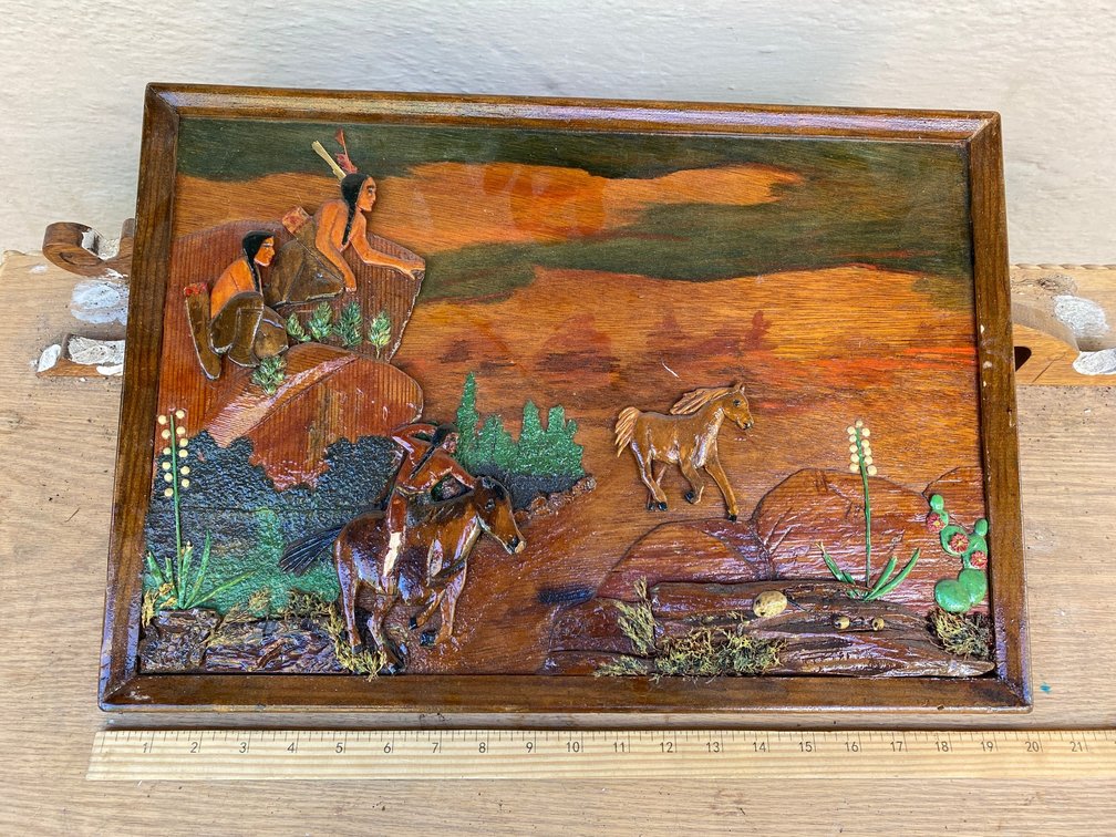 Wooden relief wall hanging-signed
