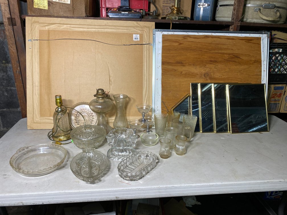 Glassware-oil lamps, dishes, mirrors, etc.
