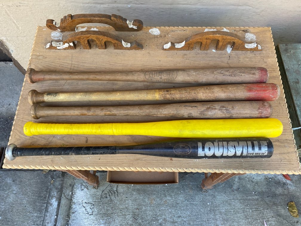 Vintage Mickey Mantle baseball bat, other vintage bats