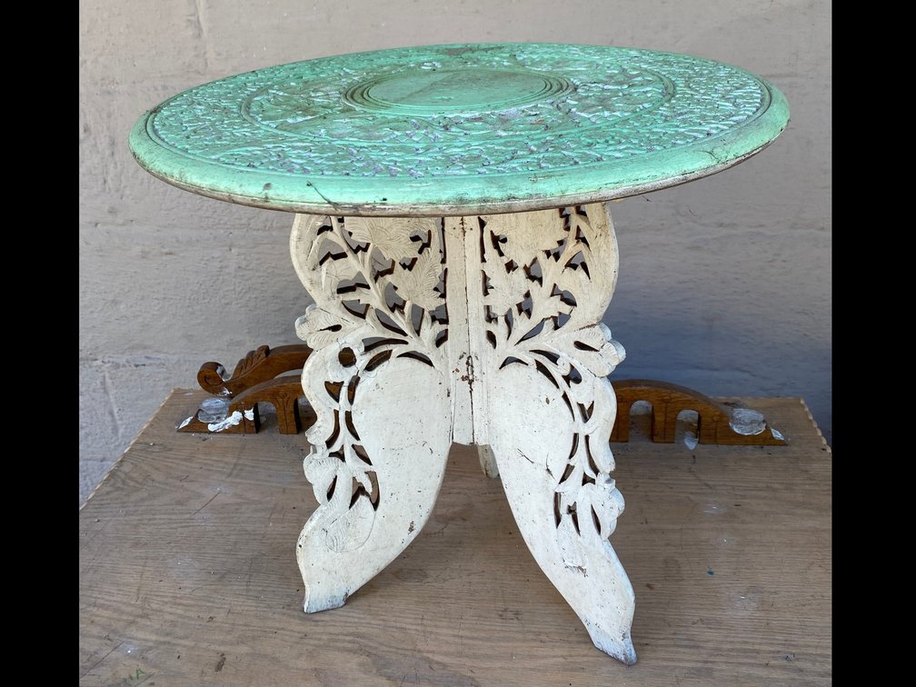 Carved folding leg table