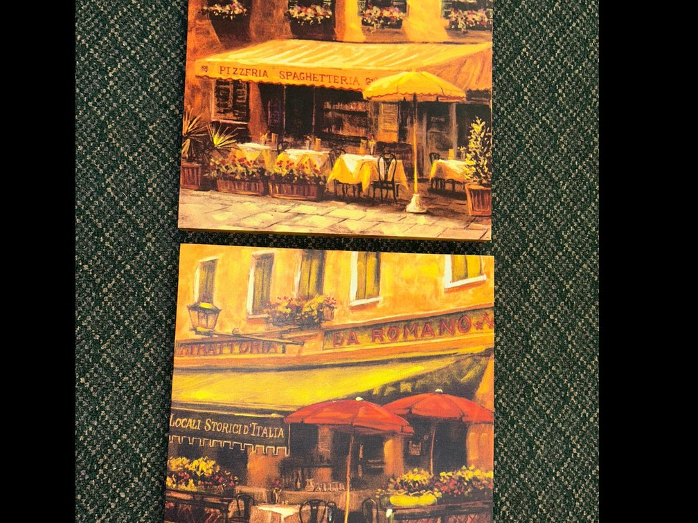 Gift Craft floor model set of fabric wall hangings-Pizzeria has small defect at top left corner ,model #867818