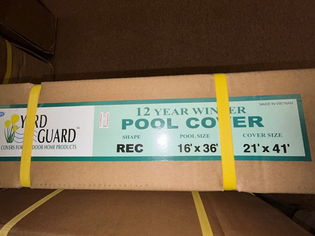 Yard Guard inground pool winter cover, 12 year warranty for 16' x 36' rectangular, cover is 21' x 41'