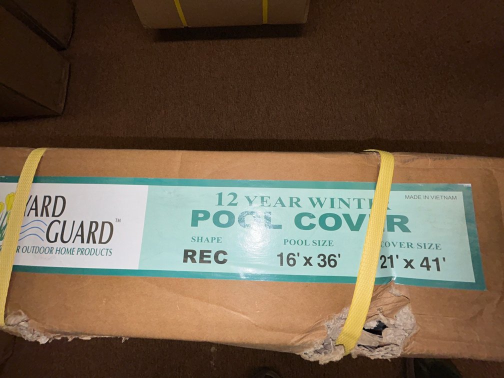 Yard Guard inground pool winter cover, 12 year warranty for 16' x 36' rectangular, cover is 21' x 41'