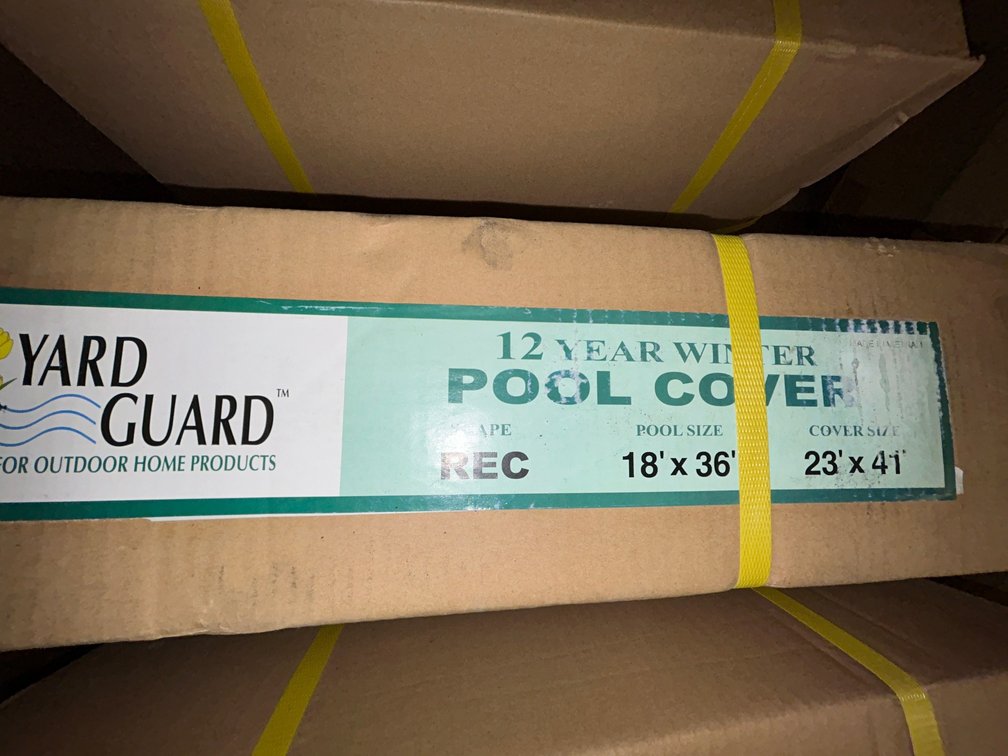 Yard Guard inground pool winter cover, 12 year warranty for 18' x 36' rectangular, cover is 23' x 41'