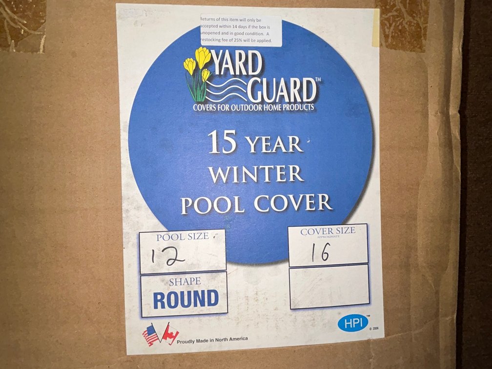 Yard Guard above ground pool winter cover -15 year warranty for 12' round pool-cover is 16' round