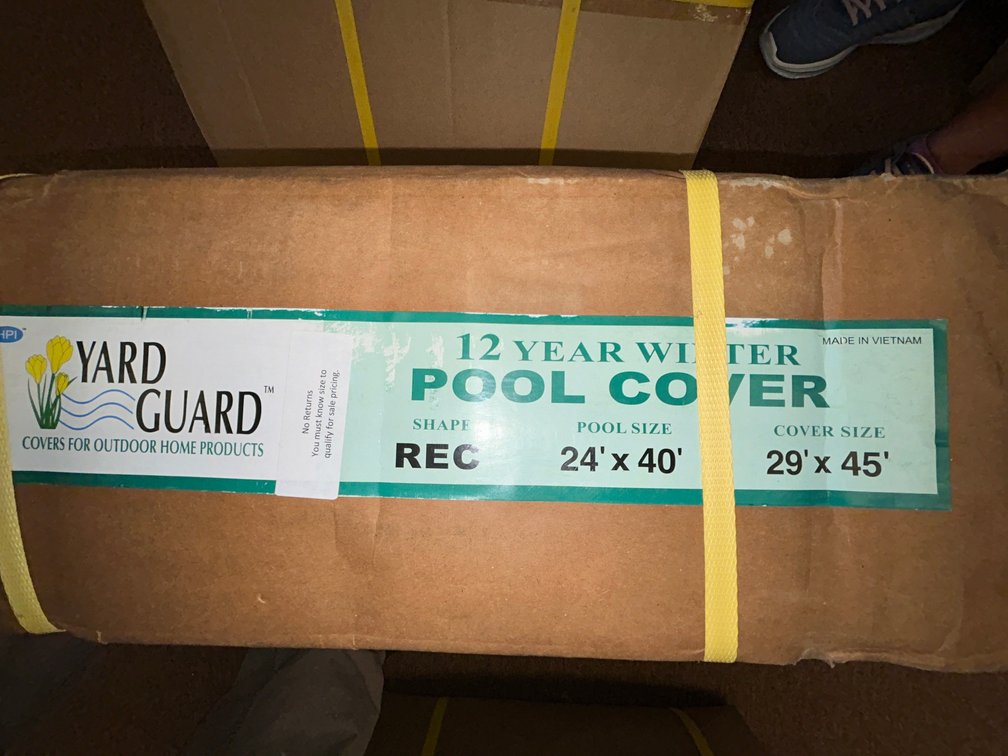 Yard Guard inground pool winter cover, 12 year warranty for 24' x 40' rectangular, cover is 29' x 45'