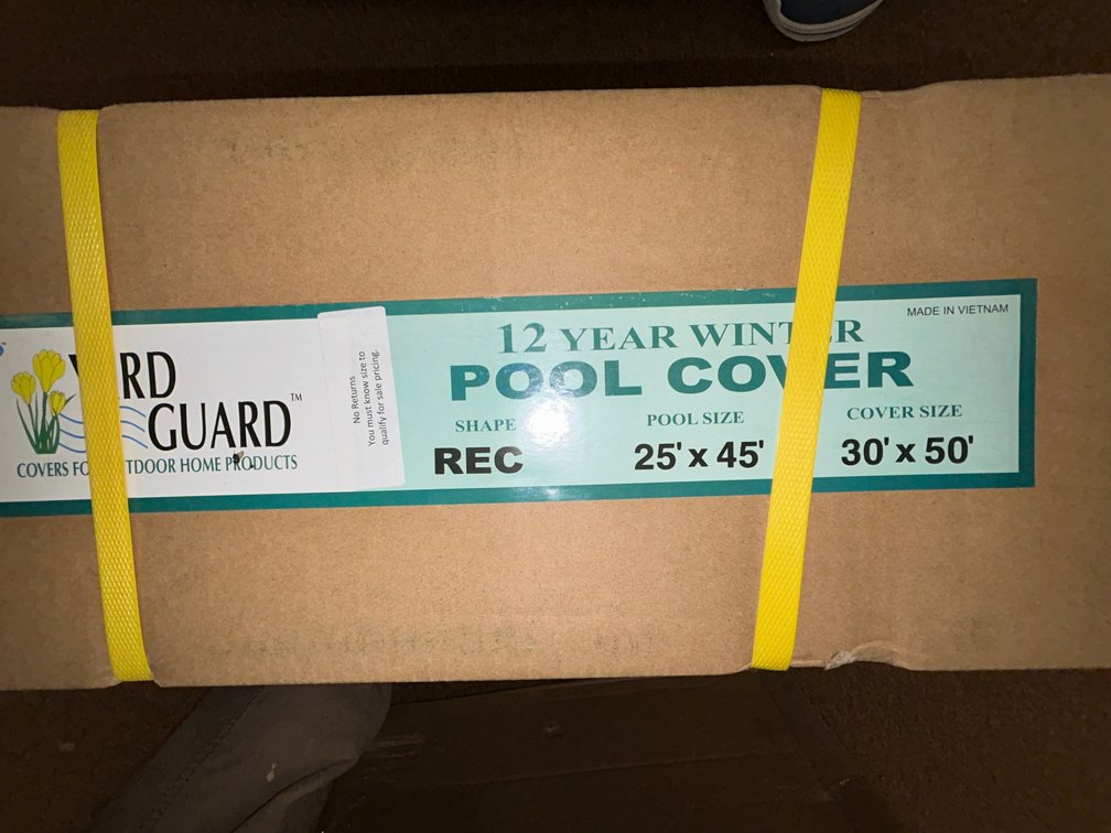 Yard Guard inground pool winter cover, 12 year warranty for 25' x 45' rectangular, cover is 30' x 50'