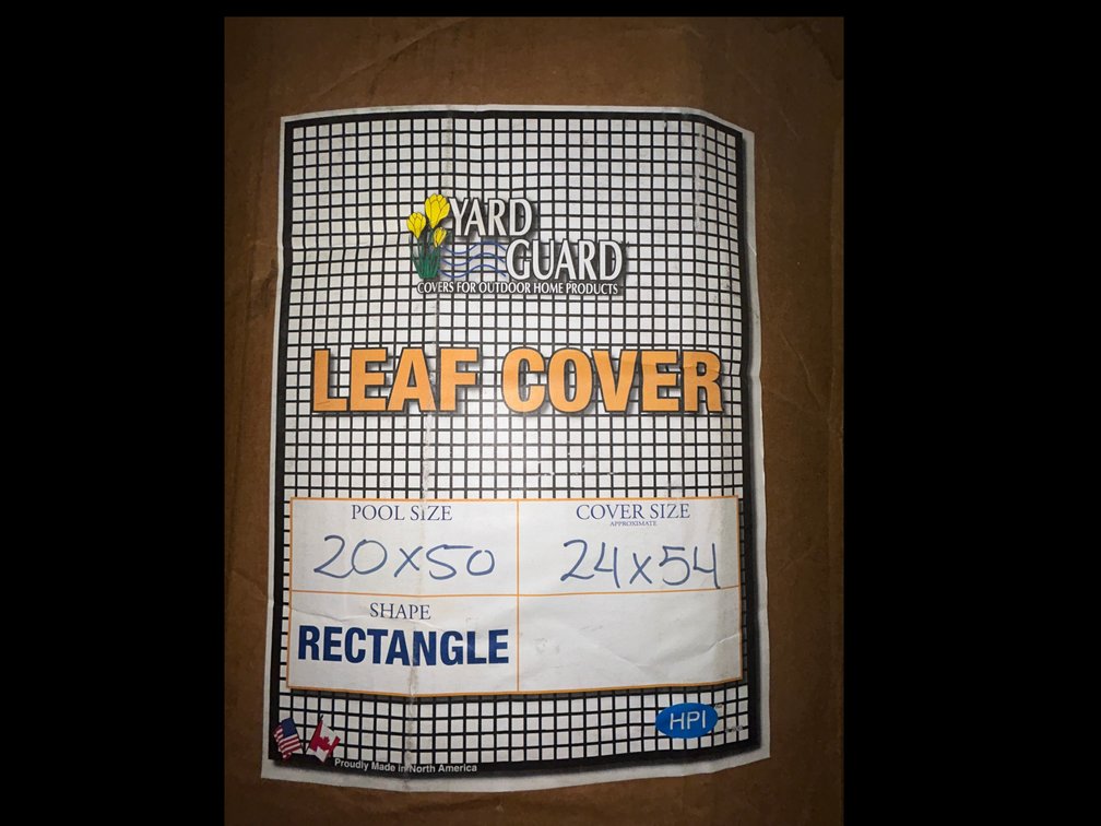 Yard Guard inground pool winter cover, 12 year warranty for 20' x 50' rectangular, cover is 24' x 54'-outside of box is dirty