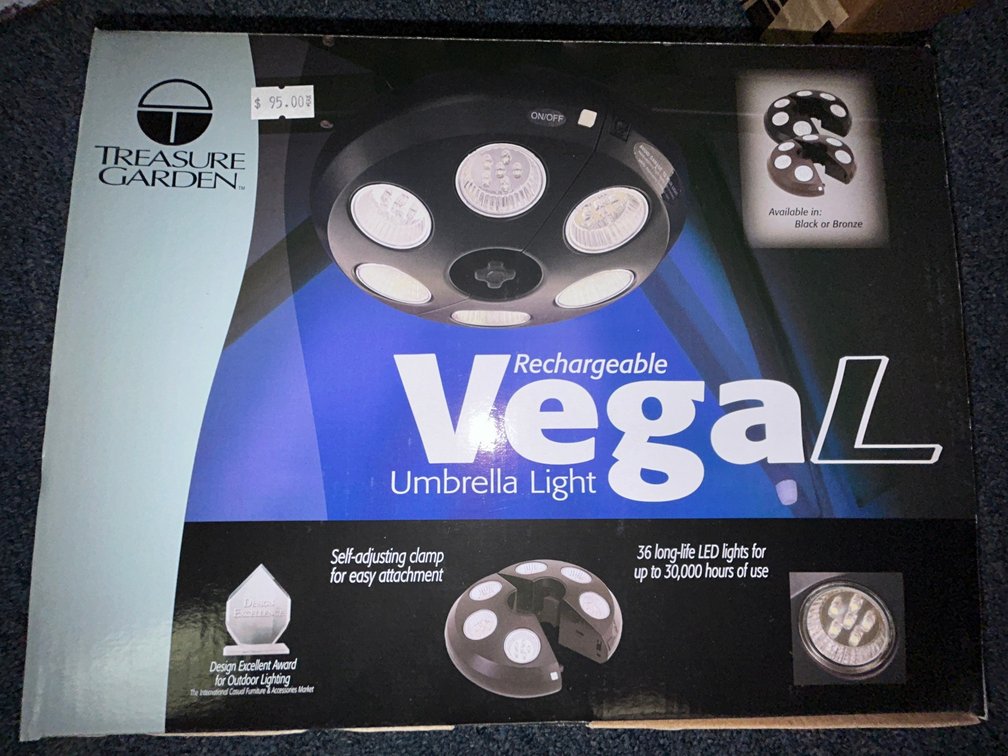 Treasure Garden Vega LED umbrella light, color black-new in box