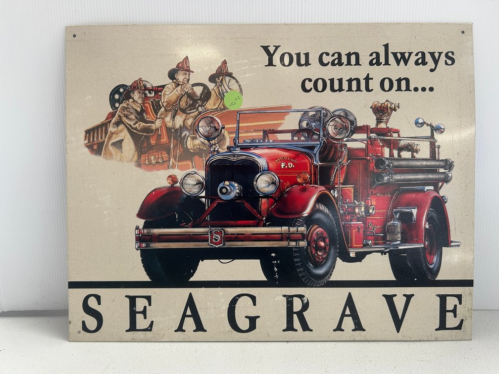 Seagrave Firetrucks metal advertising sign