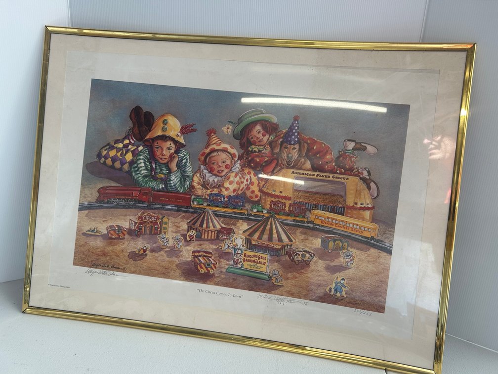 Signed and numbered clown theme print in frame